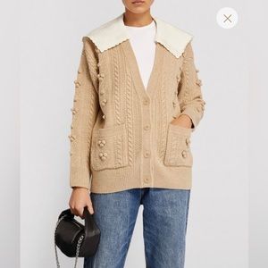 SANDRO Ingrid Cable Knit Cardigan with Collar